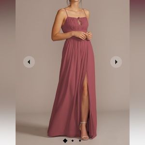NWT David’s Bridal Chiffon Gathered Bodice Bridesmaid Dress, Chianti, Size 2